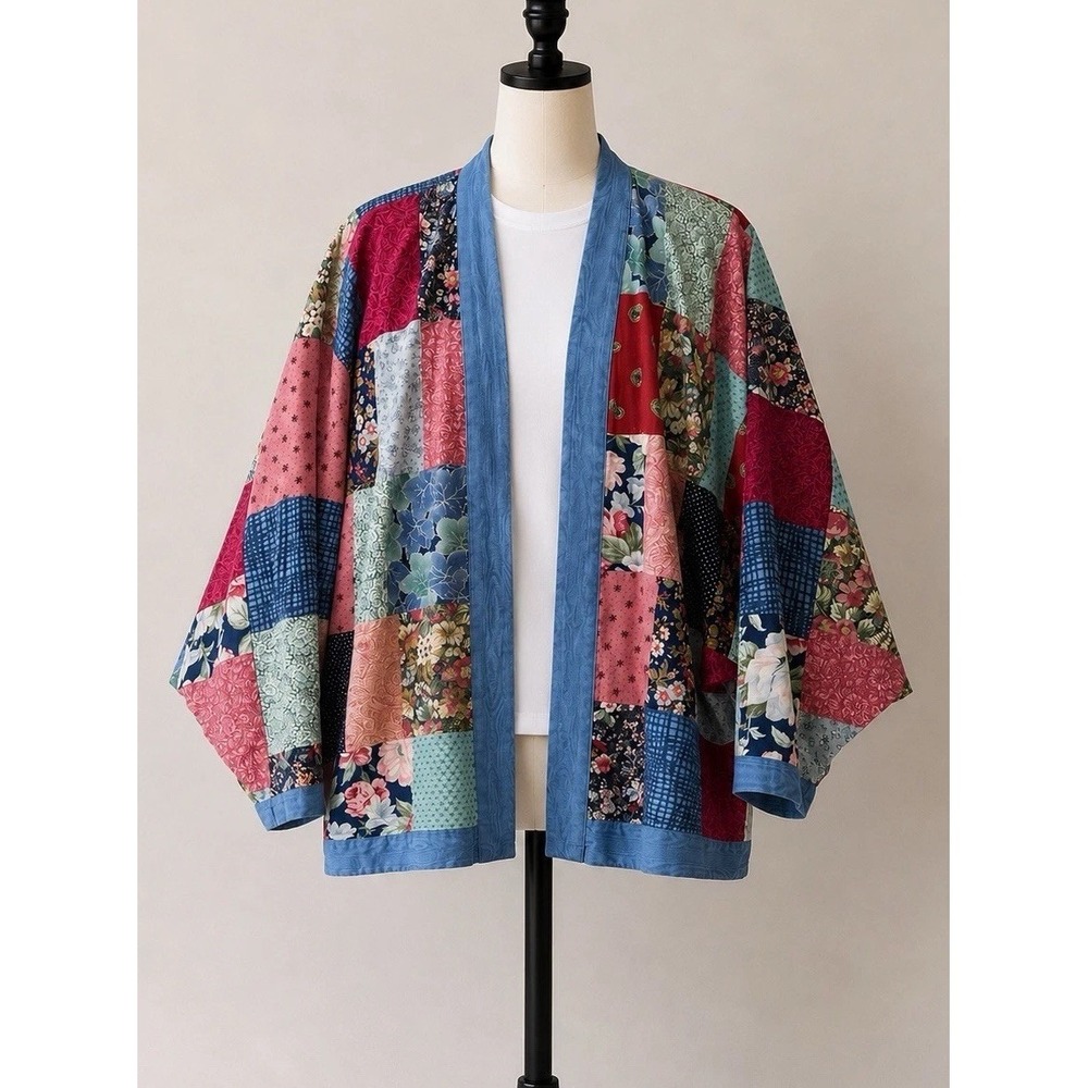 Patchwork Quilt Batwing Reversible Women's Oversized Lightweight Kimono Jacket